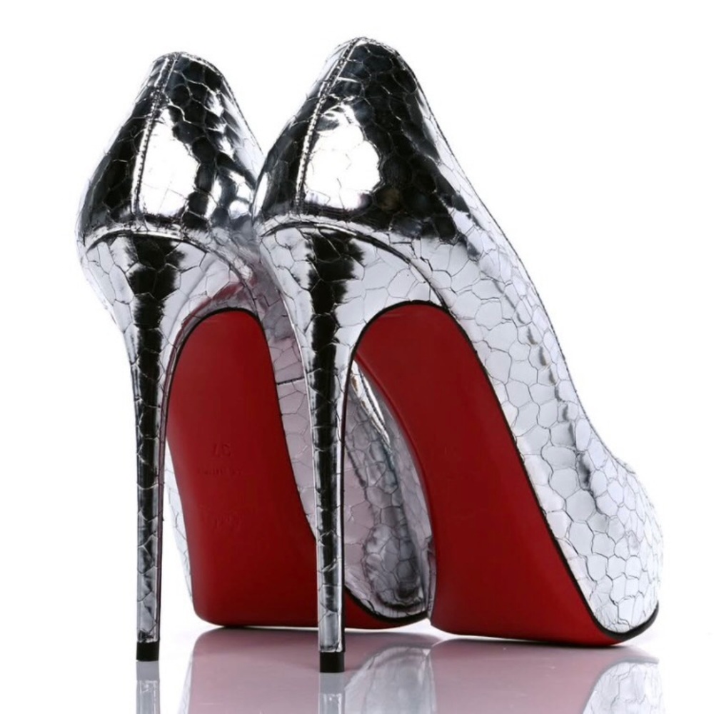 Authentic Christian Louboutin New Very Prive 120 Silver Leather Pumps 39